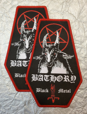 BATHORY "White Goat" coffin patch (red border)
